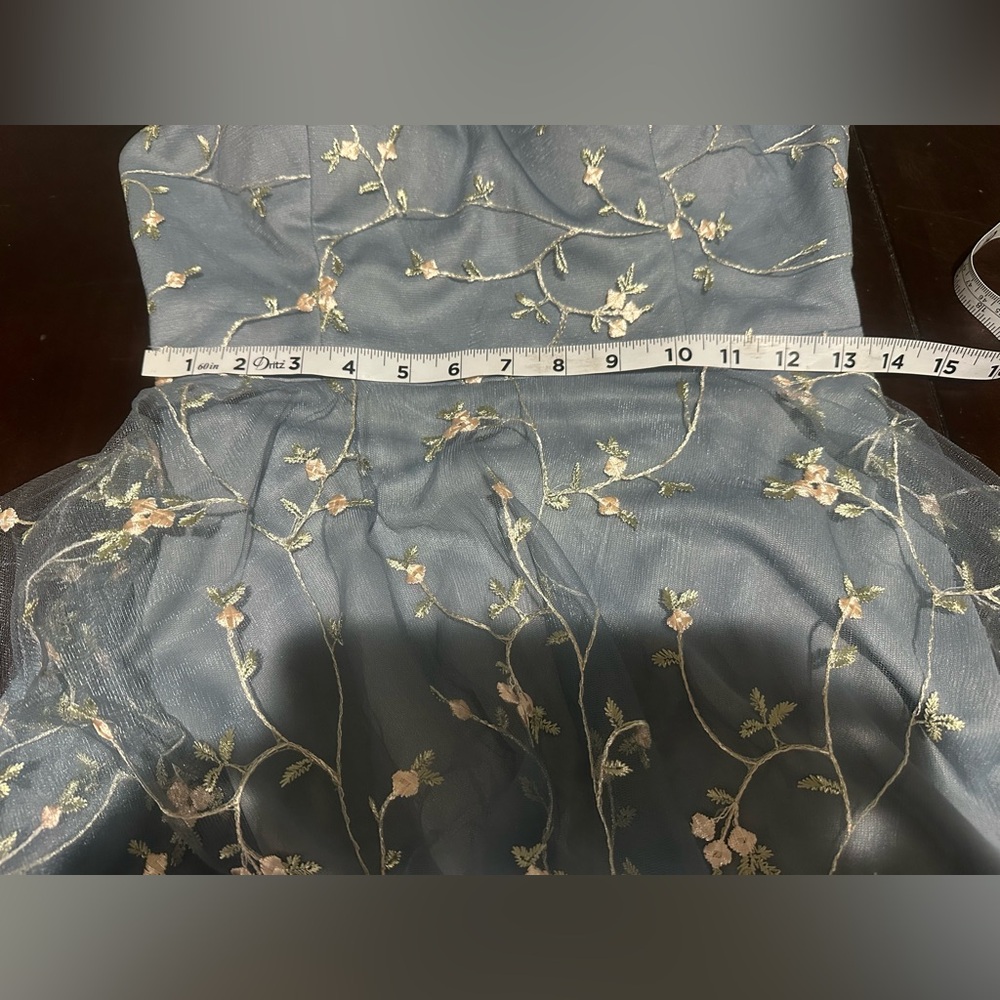 Mgiacy Embroidered Fairy Mini Dress Floral Sz L Tulle Babydoll Mesh Overlay - Picture 8 of 10